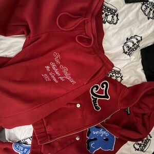 True Religion Red Hoodie with Embroidered Accent sweat suit